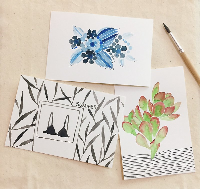 原创水彩手绘礼物万用卡贺卡明信片装饰画卡片叶子植物花朵 - 卡片/明信片 - 纸 