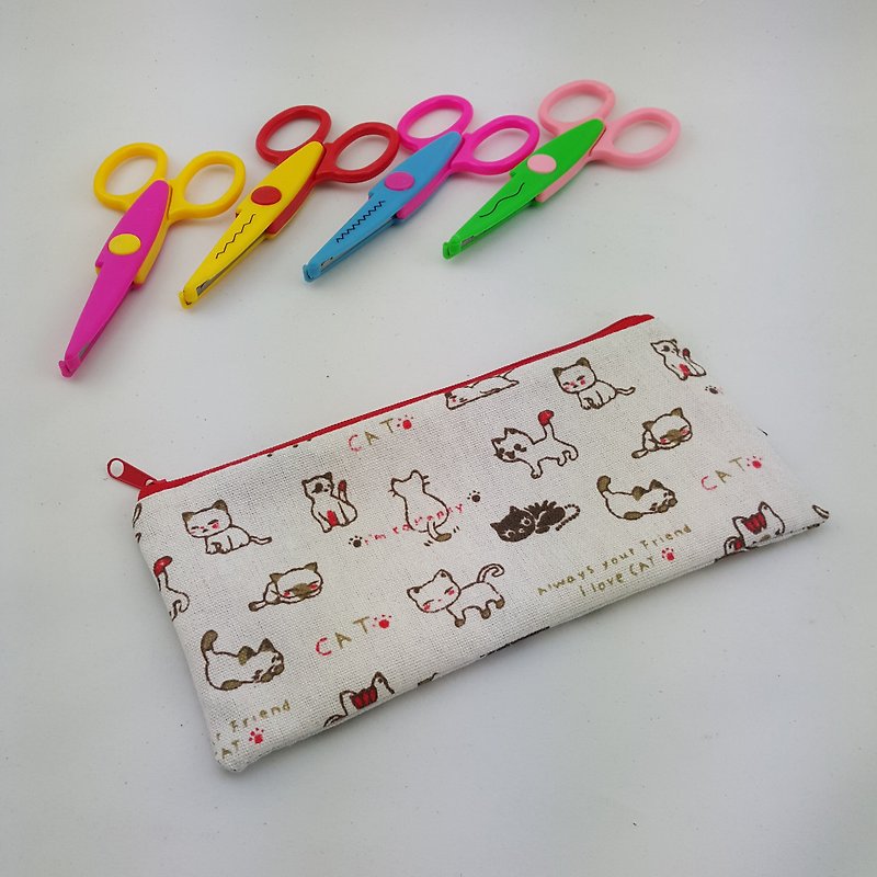 新品5折（限量前２件）　定制 笔袋　化装袋　收纳袋 可爱卡通小猫咪  双层拉链小布袋 - 化妆包/杂物包 - 棉．麻 白色