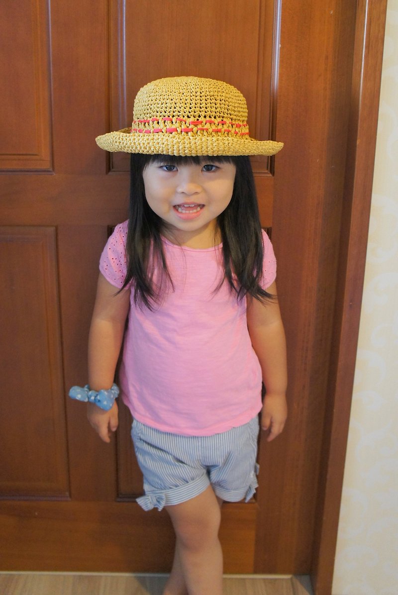 草线编织小女孩线条装饰遮阳圆帽(男孩/女孩皆可戴)~ - 帽子 - 其他材质 多色