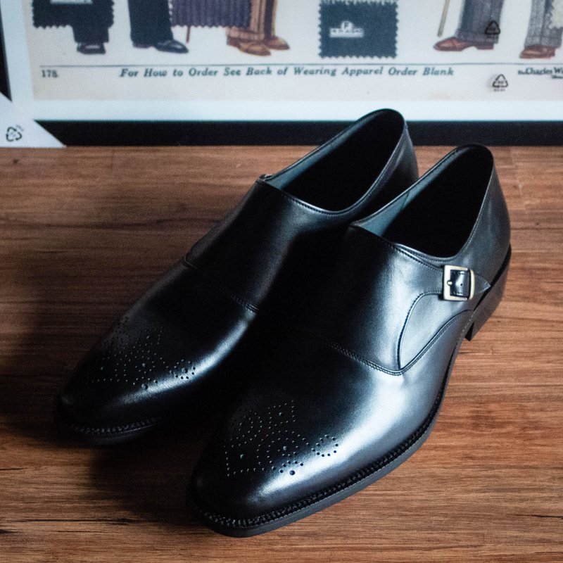 REGENT 单扣雕花孟克鞋-黑 / Medallion Single Monk Strap-Black - 男款皮鞋 - 真皮 黑色