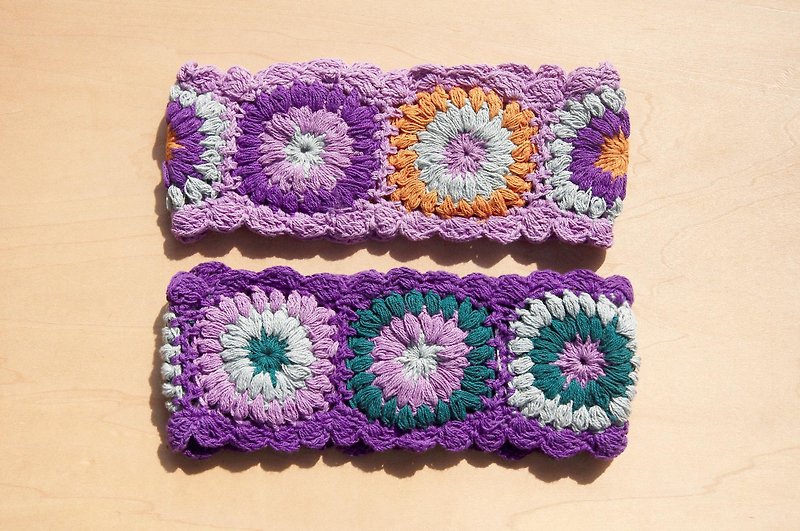 新年礼物 手工棉线编织发带 / 编织缤纷发带 - 紫色系钩织缤纷花朵 ( 仅剩浅紫一件 ) - 发饰 - 棉．麻 多色