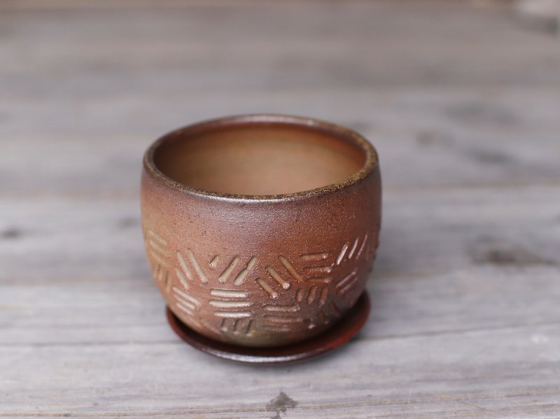 備前焼 植木鉢(受皿付き)　u-024 - 植栽/盆栽 - 陶 咖啡色