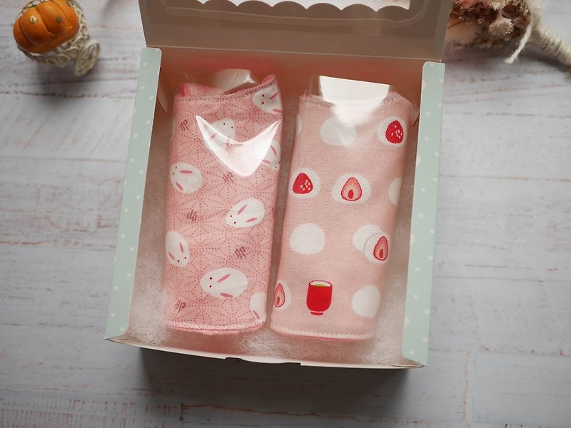 弥月礼盒 口水巾二入组 - 满月礼盒 - 棉．麻 粉红色