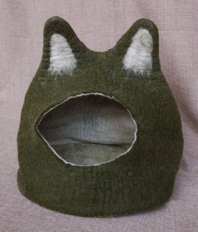羊毛毡 躲猫猫睡窝 猫睡垫 猫床 猫窝 猫用品 猫玩具 猫型_绿 - 床垫/笼子 - 羊毛 绿色