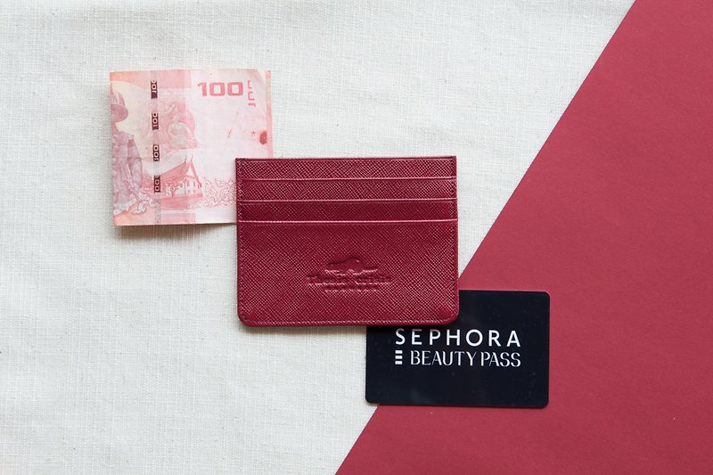 H - LEATHER CARD HOLDER/WALLET-RED - 皮夹/钱包 - 真皮 红色