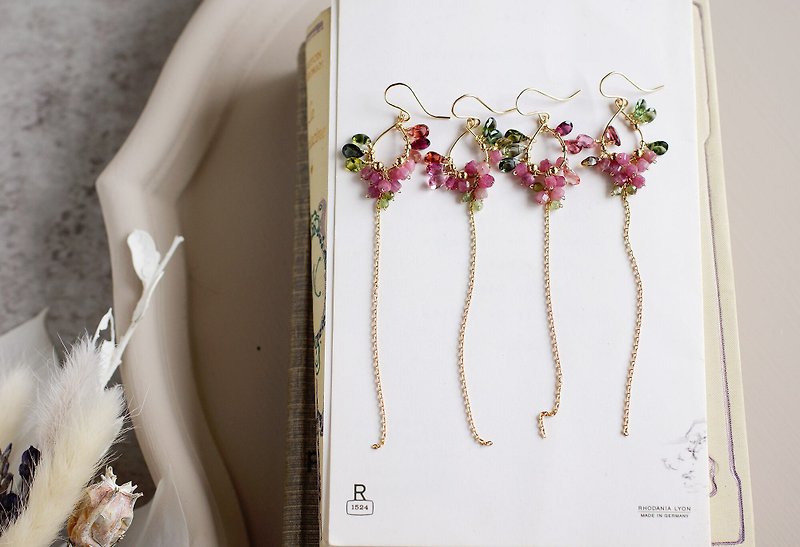 14kgf-花トルマリンのピアス - 耳环/耳夹 - 半宝石 粉红色