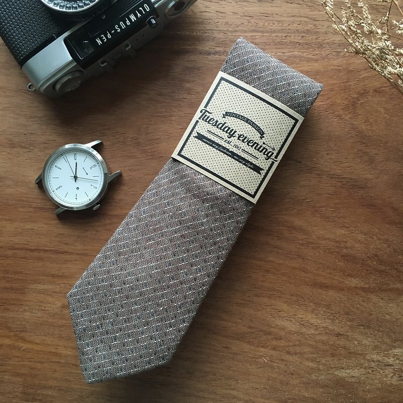 Necktie Sea Sand Brown Stitched Stripe - 领带/领带夹 - 棉．麻 咖啡色