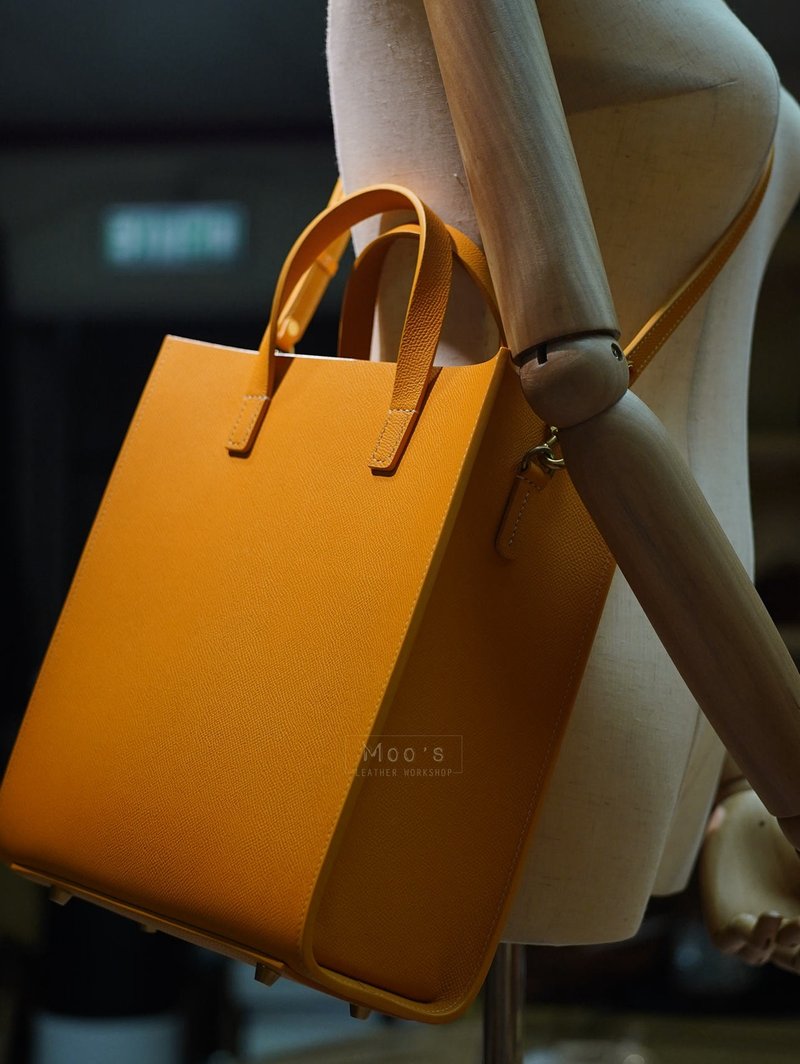 MOOS mid size 2way tote bag orange yellow Epsom leather - 侧背包/斜挎包 - 真皮 橘色