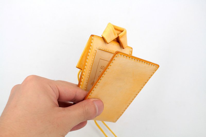 MOOS X WASOME ORIGAMI 植鞣牛革 全人手缝制 证件套 (黄色) - 项链 - 真皮 黄色