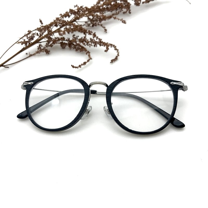 磨砂黑色拼金属手工切削特色眼镜框 - 眼镜/眼镜框 - 其他材质 黑色