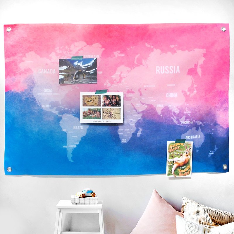 定制化世界地图布幔 深粉蓝 (中型) - 墙贴/壁贴 - 其他材质 粉红色