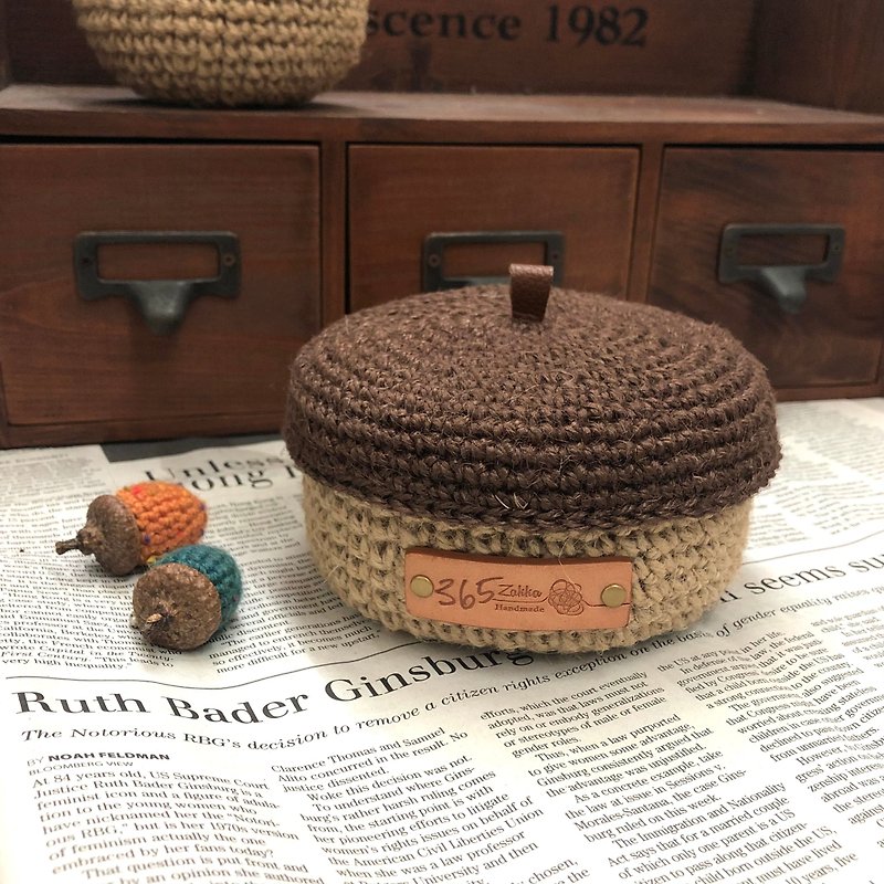 鈎织工艺。亚麻风鈎织宝盒 (棕色) - 收纳用品 - 棉．麻 咖啡色
