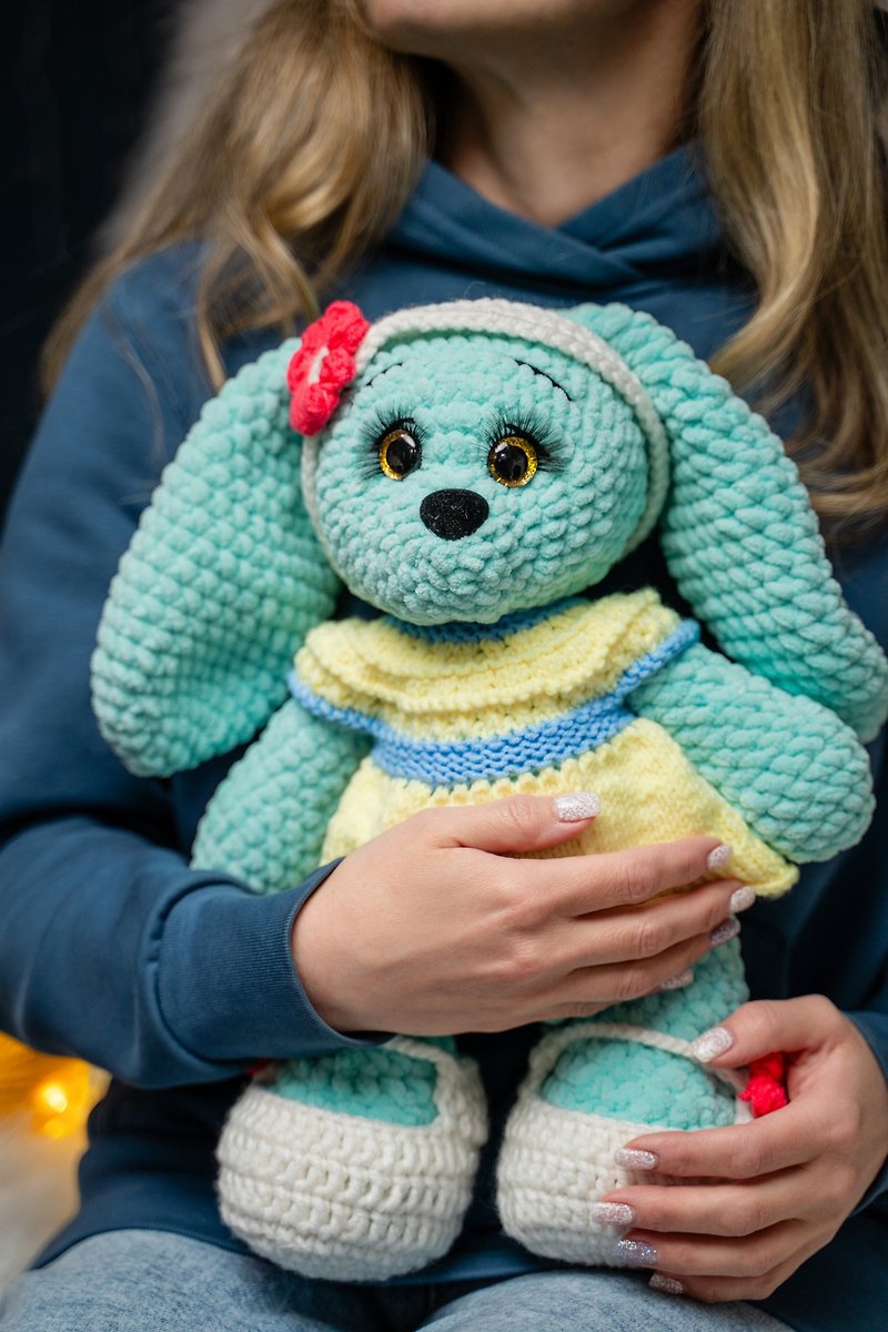 复活节兔子钩针娃娃玩具/动物兔子钩针毛绒娃娃 - 玩具/玩偶 - 其他材质 蓝色