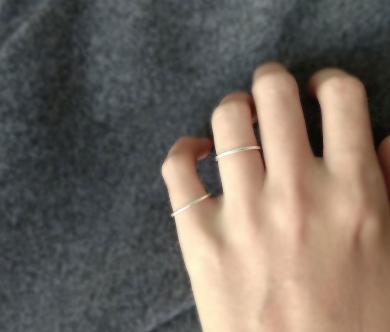 手工锻敲 纯银 线戒, 细戒指, 1.2mm - 戒指 - 纯银 银色