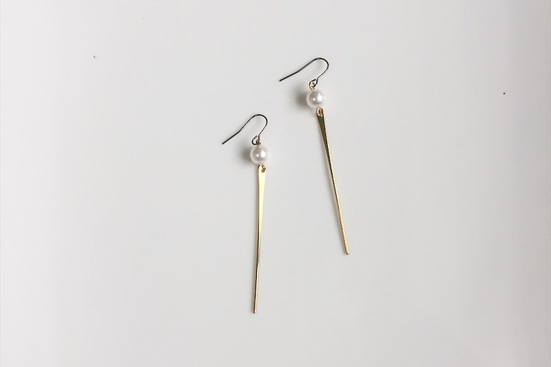 珍珠几何黄铜耳环 - 耳环/耳夹 - 玻璃 金色