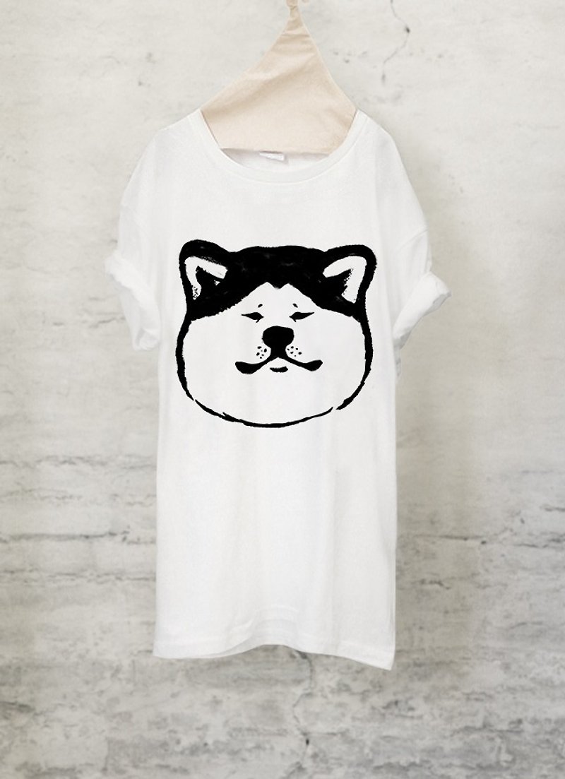 秋田犬 Tシャツ【犬】　Akita Inu T-shirt (White/Gray)【DOG】 - 女装 T 恤 - 棉．麻 白色
