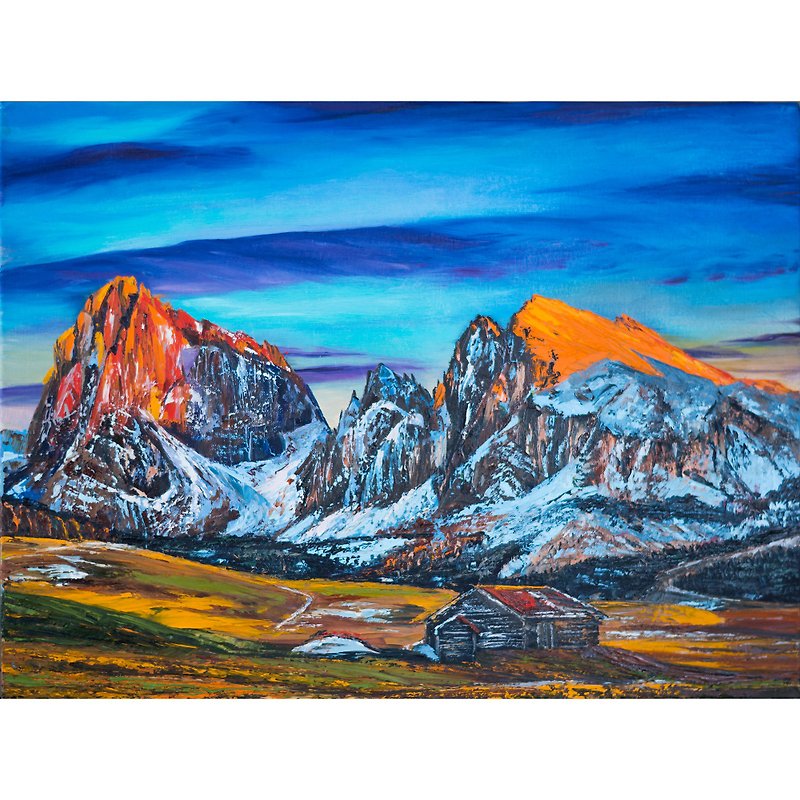 Alpine Mountain Landscape Oil Painting Original Swiss Mountain Scenery Artwork - 墙贴/壁贴 - 其他材质 多色