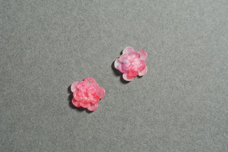 粉红小茶花 耳环 - 耳环/耳夹 - 纸 粉红色