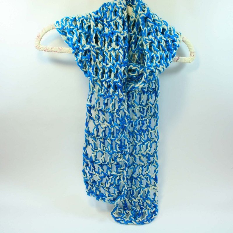 针织 手织围巾-纯羊毛03 - 围巾/披肩 - 羊毛 蓝色