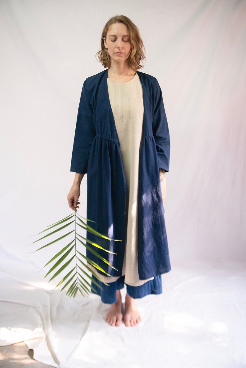 Indigo Jejumai Jacket Dress | Natural Indigo | Hand Woven - 洋装/连衣裙 - 棉．麻 蓝色
