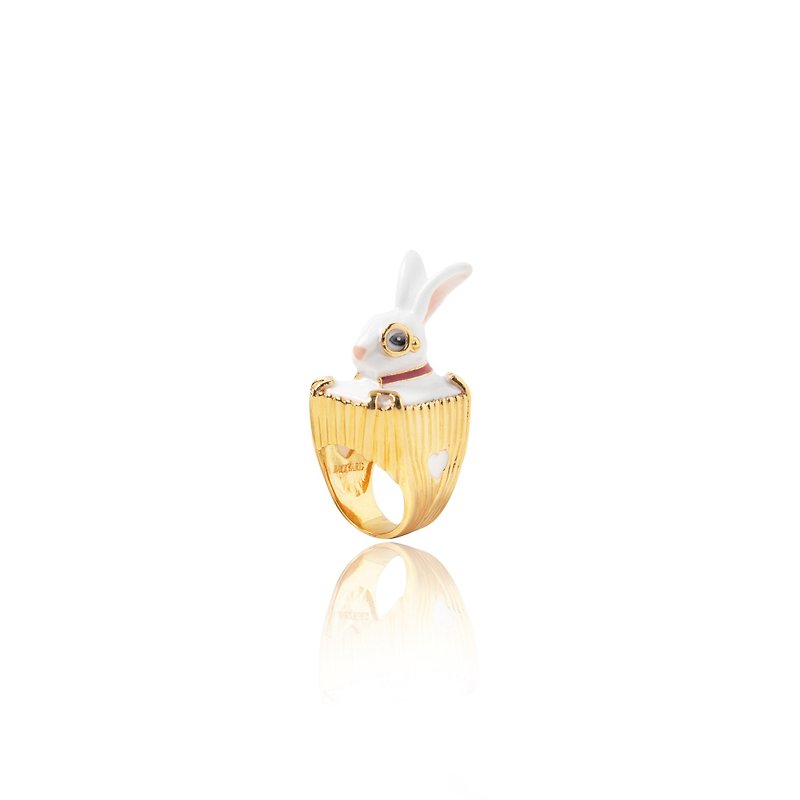 爱丽丝国王兔戒指 红领 - 戒指 - 珐琅 白色