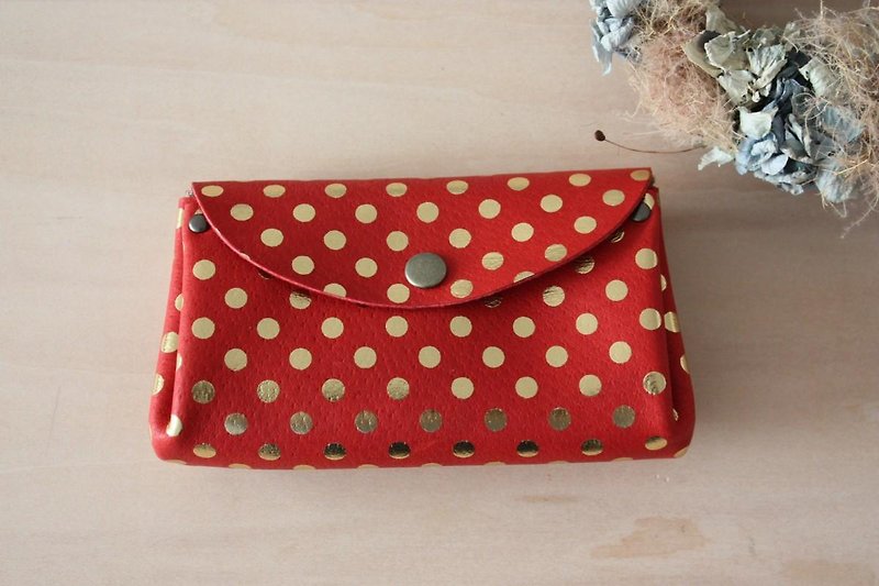 ピッグスキンの小さなお財布みずたま　レッド - 皮夹/钱包 - 真皮 红色