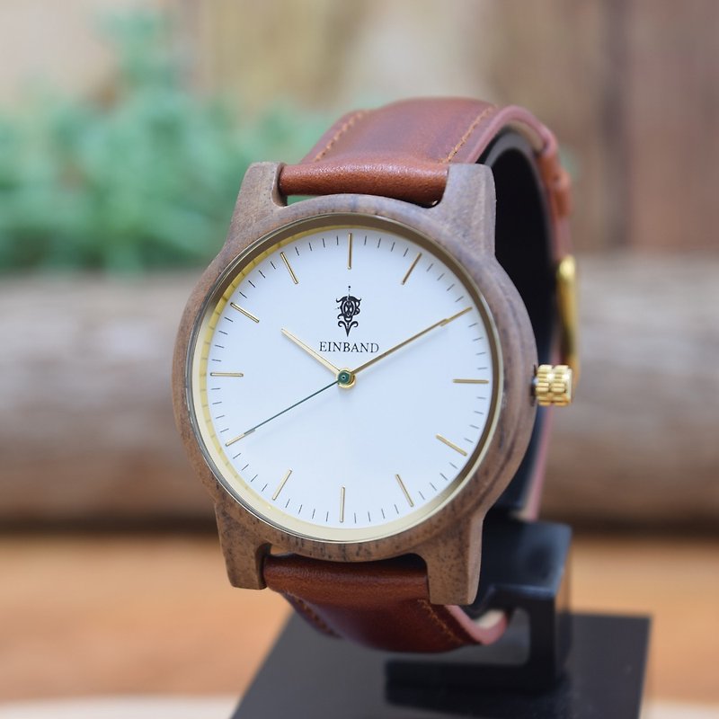 EINBAND Glanz WHITE 36mm Wooden Watch Brown Leather Belt - 男表/中性表 - 木头 咖啡色