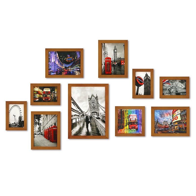北欧简约相框墙 柚木色 10入组合 室内设计 布置 装饰 照片墙 - 画框/相框 - 木头 咖啡色