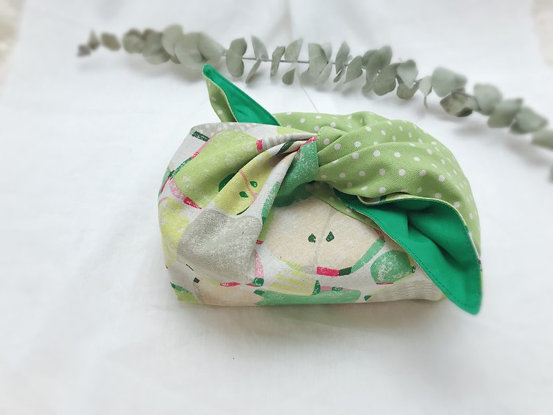 拼色日式便当包布袋-苹果和餐具系列 - 收纳用品 - 棉．麻 绿色