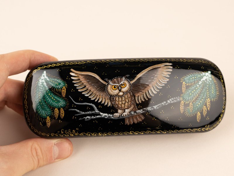 Glasses case personalized, Eyeglass Case with owl, Sunglass case hand-painted - 眼镜/眼镜框 - 其他材质 