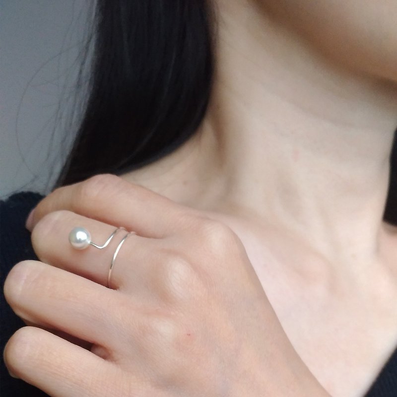 唯一-施华洛世奇珍珠 纯银戒指 - 戒指 - 宝石 白色