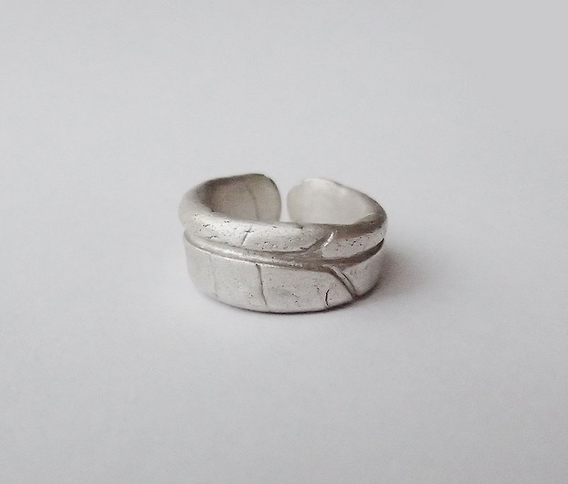 花草风,茉莉花的叶脉纹质感　戒指　纯银黏土烧制 - 戒指 - 银 银色