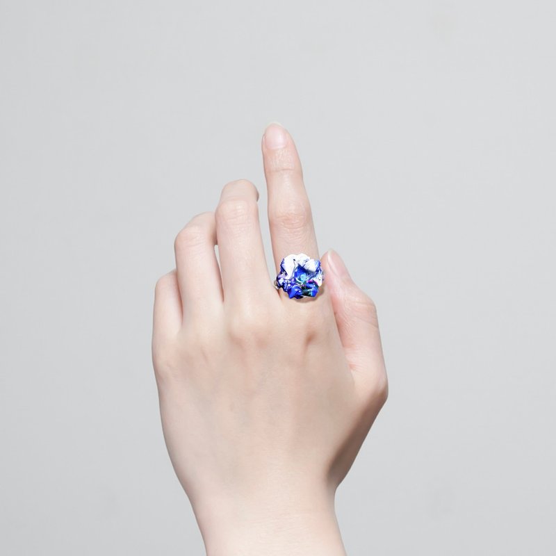 Blossom Ring mini ~一輪~(blue white) - 戒指 - 纸 蓝色