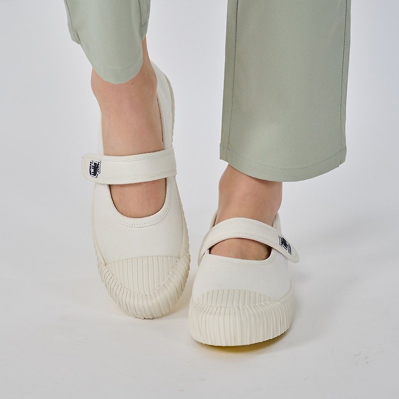 moz瑞典 驼鹿 帆布玛莉珍饼干鞋(百搭白) - 女款休闲鞋 - 棉．麻 白色