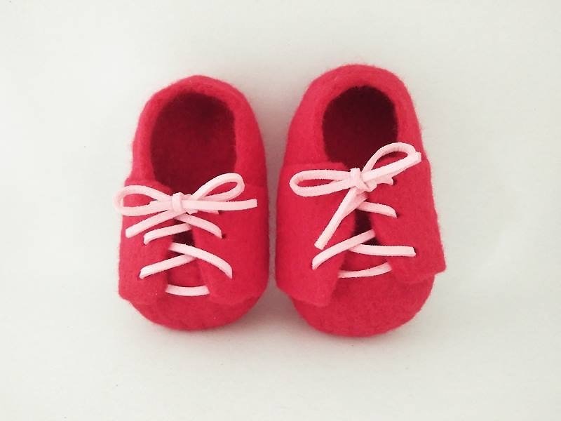 miniyue 羊毛毡婴儿鞋 朱红 休闲绑带 弥月礼 台湾制造 全手工 - 婴儿鞋 - 羊毛 红色