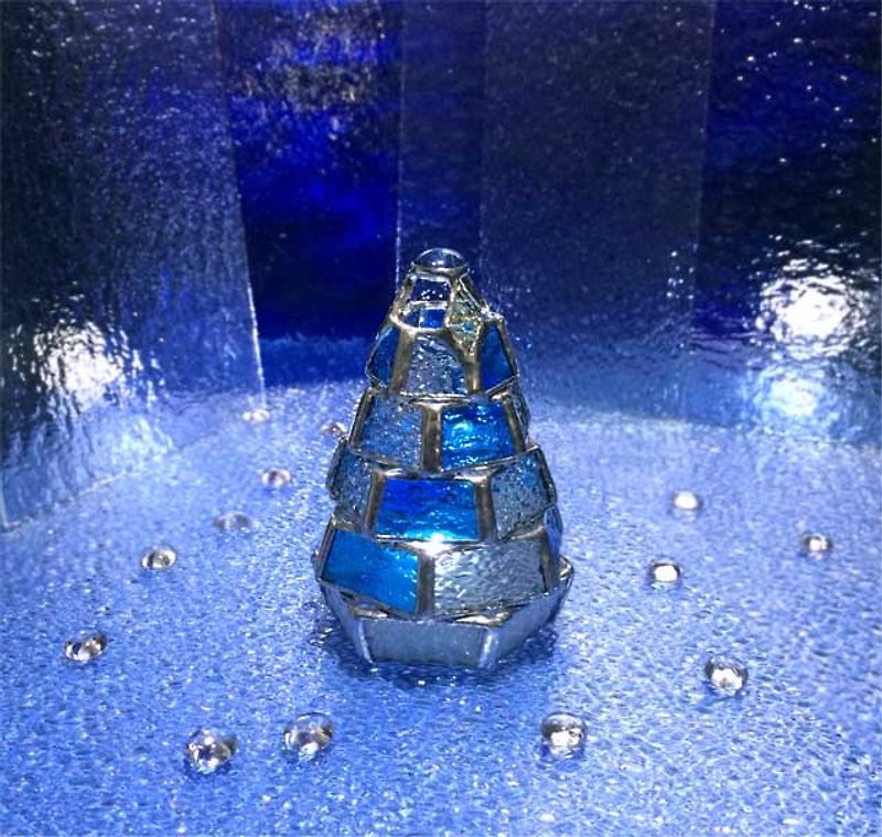 【小さなもみの木ランプ / 樹氷ver.】ステンドグラス・ミニランプ  ( LEDライト付 ) - 灯具/灯饰 - 玻璃 蓝色