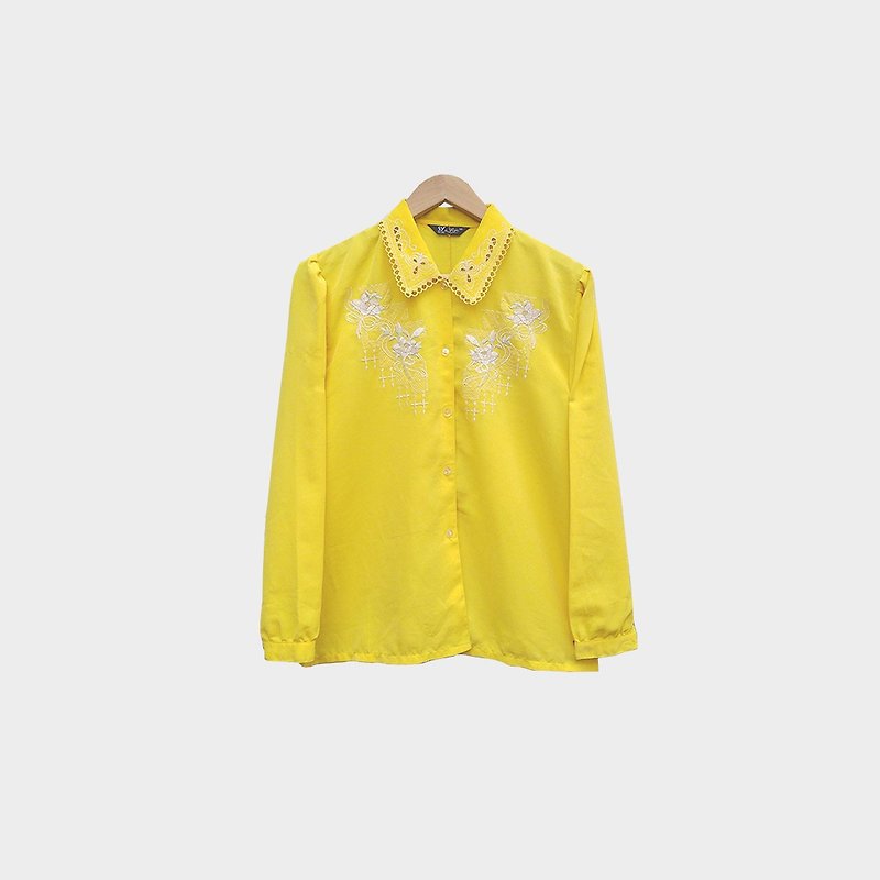 脱臼古着 / 刺绣特殊领口黄衬衫 028 - 女装衬衫 - 聚酯纤维 黄色