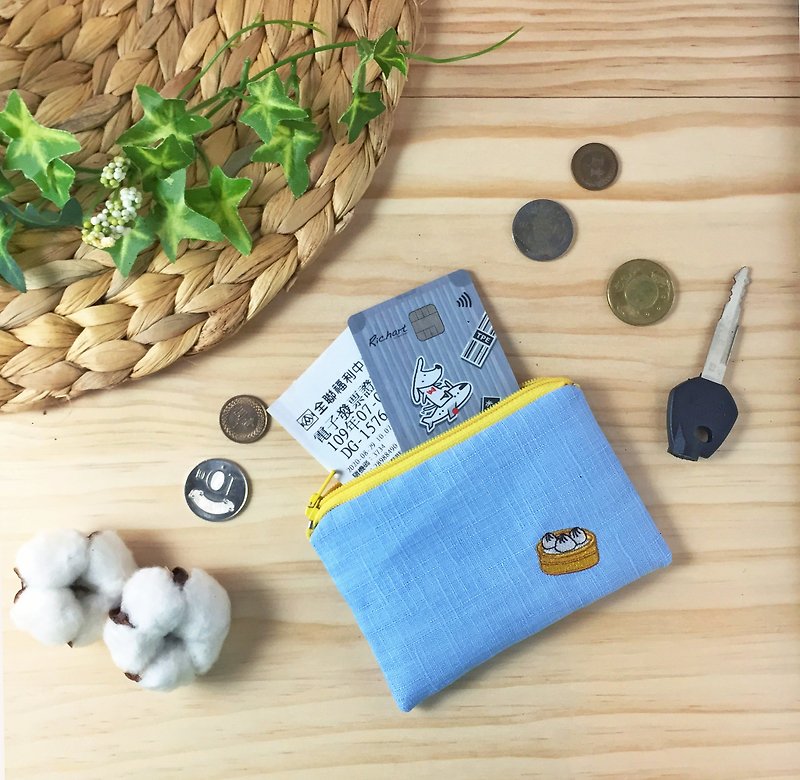 娜吉小物。台湾刺绣零钱包－小笼包 - 零钱包 - 棉．麻 蓝色