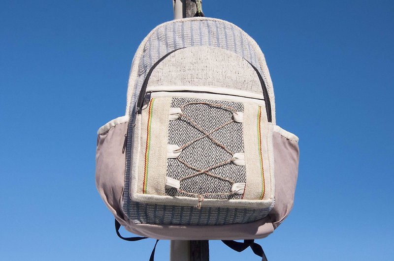 棉麻拼接设计后背包 肩背包 民族登山包 手工电脑包-自然风绿地 - 后背包/双肩包 - 棉．麻 多色