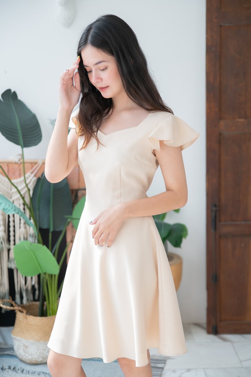 Cream Bridesmaid Dress Evening Dress Ruffle Cream Party Dress Vintage Dress - 洋装/连衣裙 - 聚酯纤维 白色