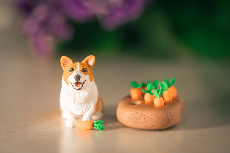 狗狗 定制化宠物手工黏土模型 柯基 含配件 - 玩偶/公仔 - 粘土 橘色