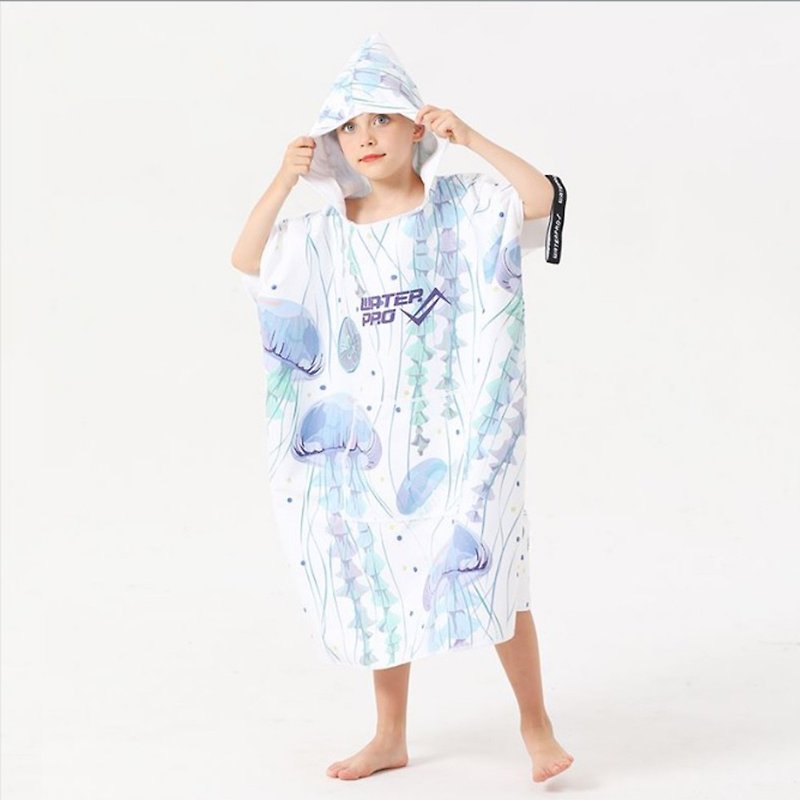 WATERPRO - 童装游泳沙滩防晒保暖防风速干毛巾衣浴袍 (白色水母) - 童装上衣 - 聚酯纤维 白色