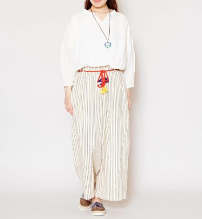 【 预购中】☼直线条宽裤☼ (三色) - 女装长裤 - 棉．麻 多色