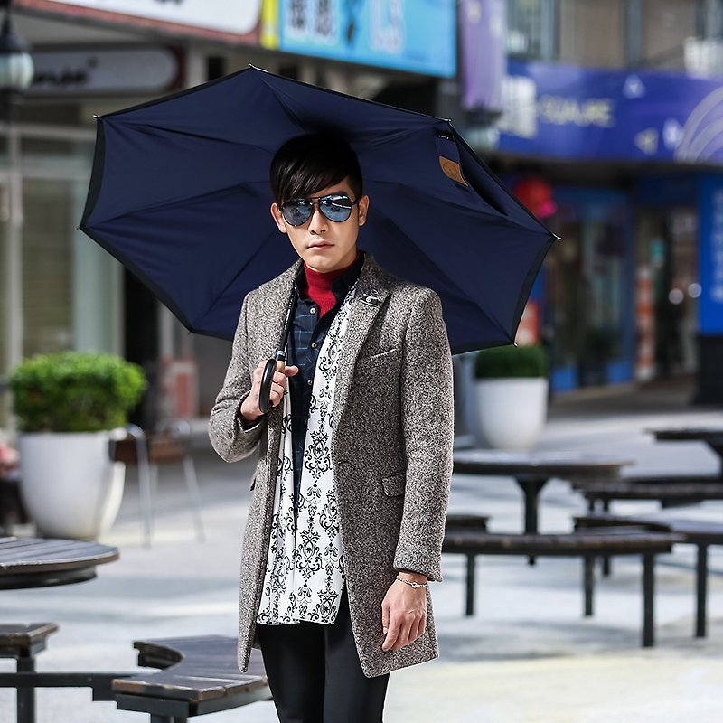 【Carry Umbrella】菱格纹双层反向伞(深海蓝/21寸) - 雨伞/雨衣 - 防水材质 蓝色