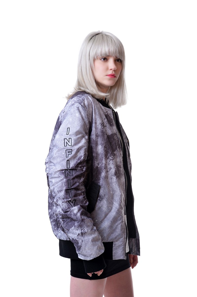 香港设计 | Fools Day  月球印花抗水夹棉夹克 - 男装外套 - 聚酯纤维 灰色