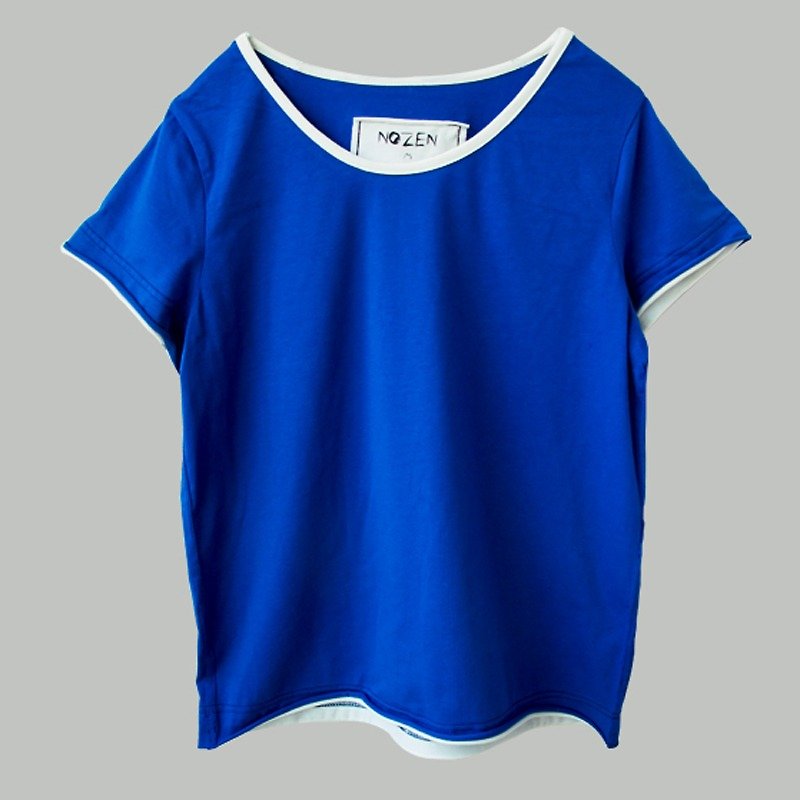 蓝色纯棉短袖圆领T恤-[荒腔]独立设计师品牌 - 女装 T 恤 - 棉．麻 