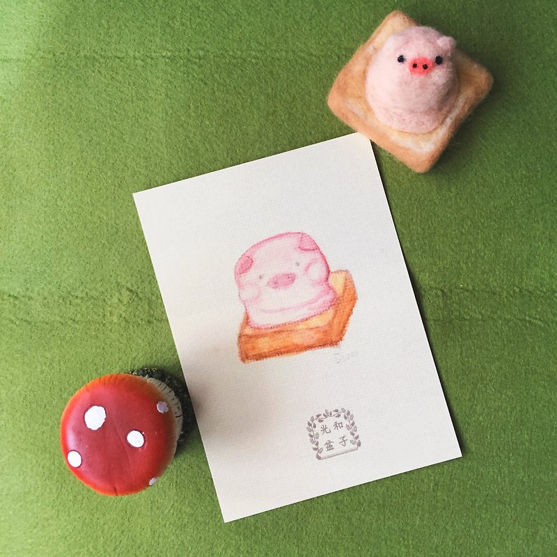 手绘明信片/酷卡_冰淇淋吐司 酸甜草莓猪 - 卡片/明信片 - 纸 粉红色