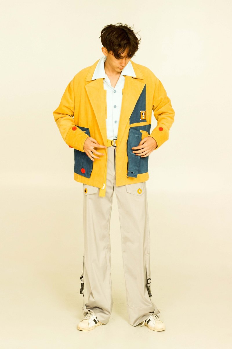 UF9193 独立设计趣味刺绣撞色灯芯绒西装领拉链短款外套 秀场款 - 男装外套 - 棉．麻 橘色