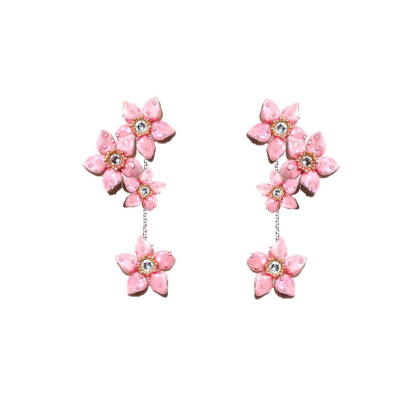 珐琅系列 粉红小花耳坠耳环 预购 手工饰品 - 耳环/耳夹 - 珐琅 粉红色