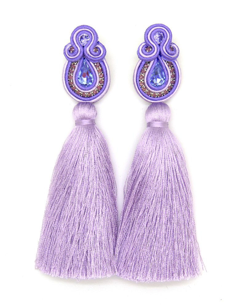 Earrings Long tassel earrings in lilac colorChristmas Gift Wrapping - 耳环/耳夹 - 其他材质 紫色